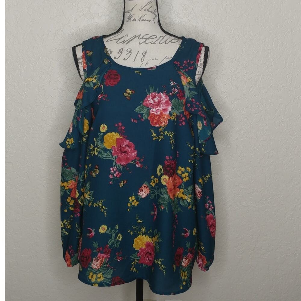 Live 4 Truth Floral, Bird, and Butterfly Print Cold Shoulder Boho Y2K Top Size L